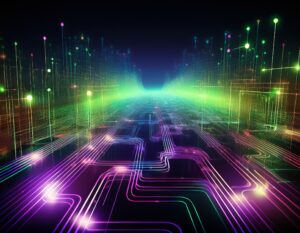 image of glowing network nodes showing the connectivity of the network